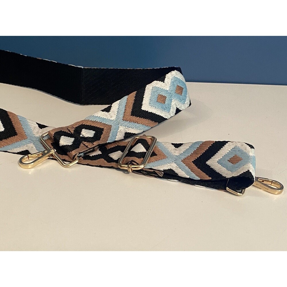 Ah-Dorned Crossbody Replacement Strap Geometric Design Gold Hardware Blue Brown